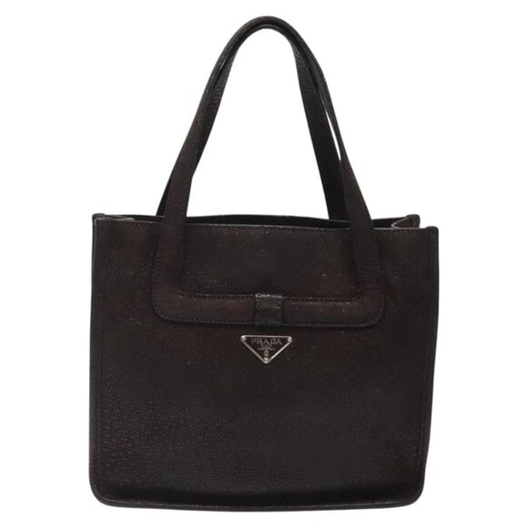 PRADA Hand Bag Leather Brown Silver Auth - Picture 3 of 16